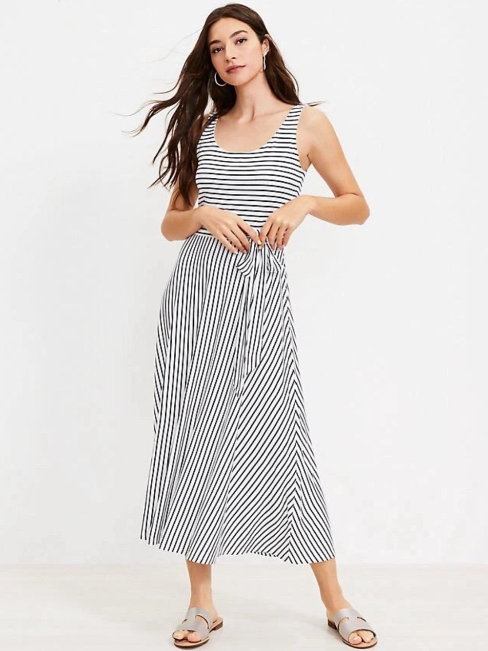 Ann Taylor Loft Striped Midi Dress Sleeveless Women’s Size XXL Navy Blue